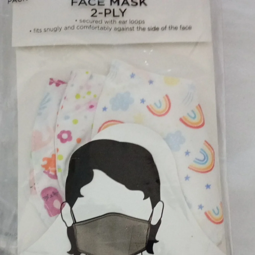 35 assorted packs of 3 Kids Face Masks - Blue, Pink, White, Black